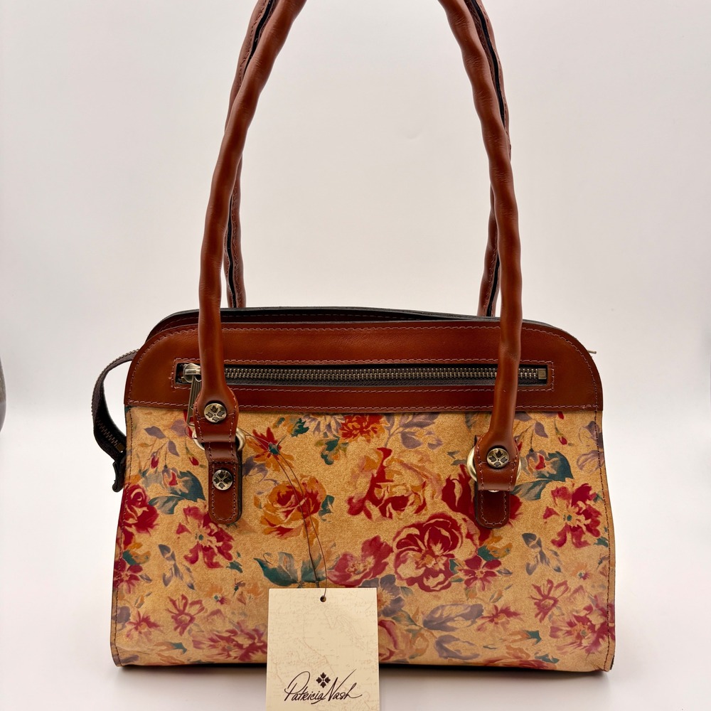 Patricia Nash Aegean Blooms Calvi Leather Satchel Floral Handbag Purse NEW
